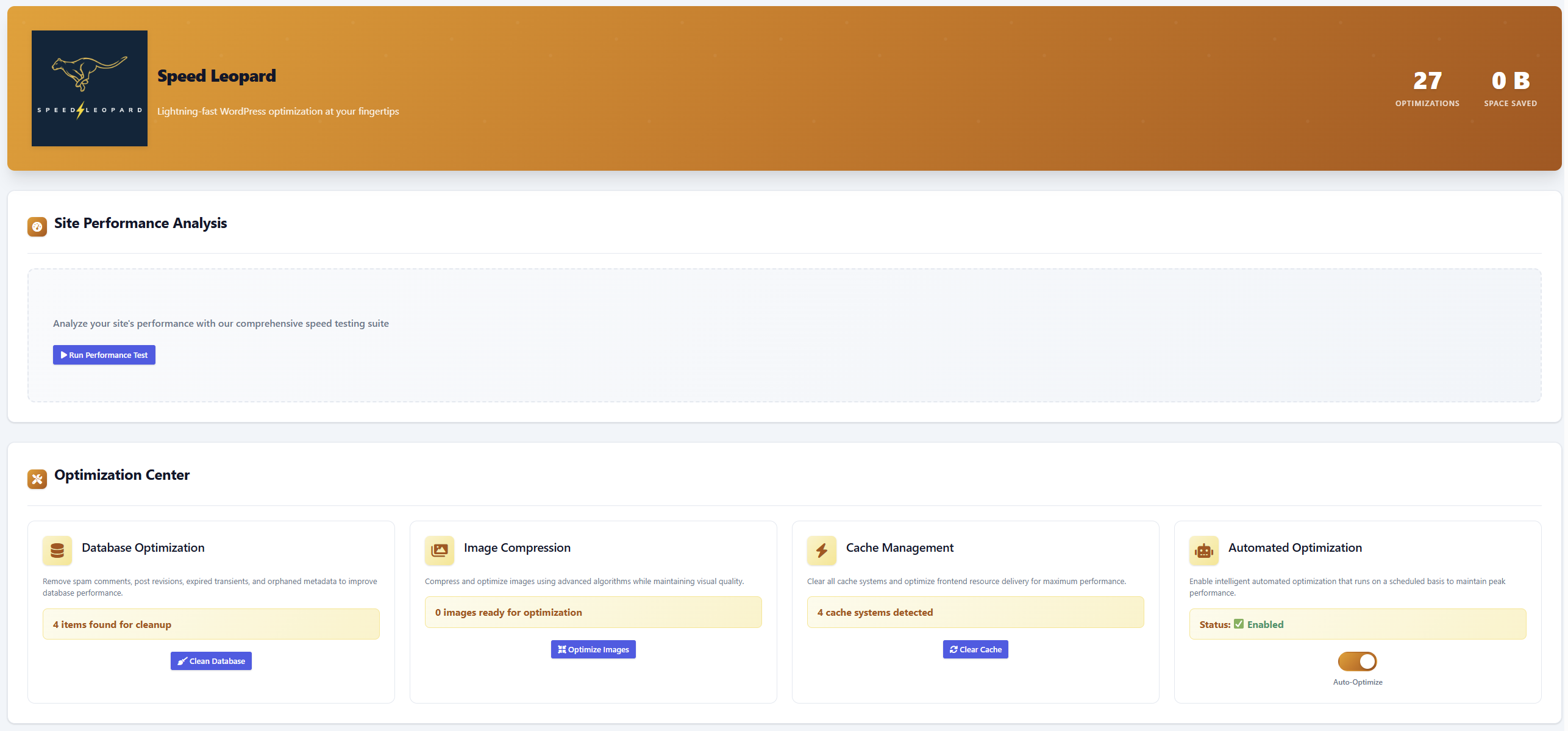 Speed Leopard Dashboard Screenshot