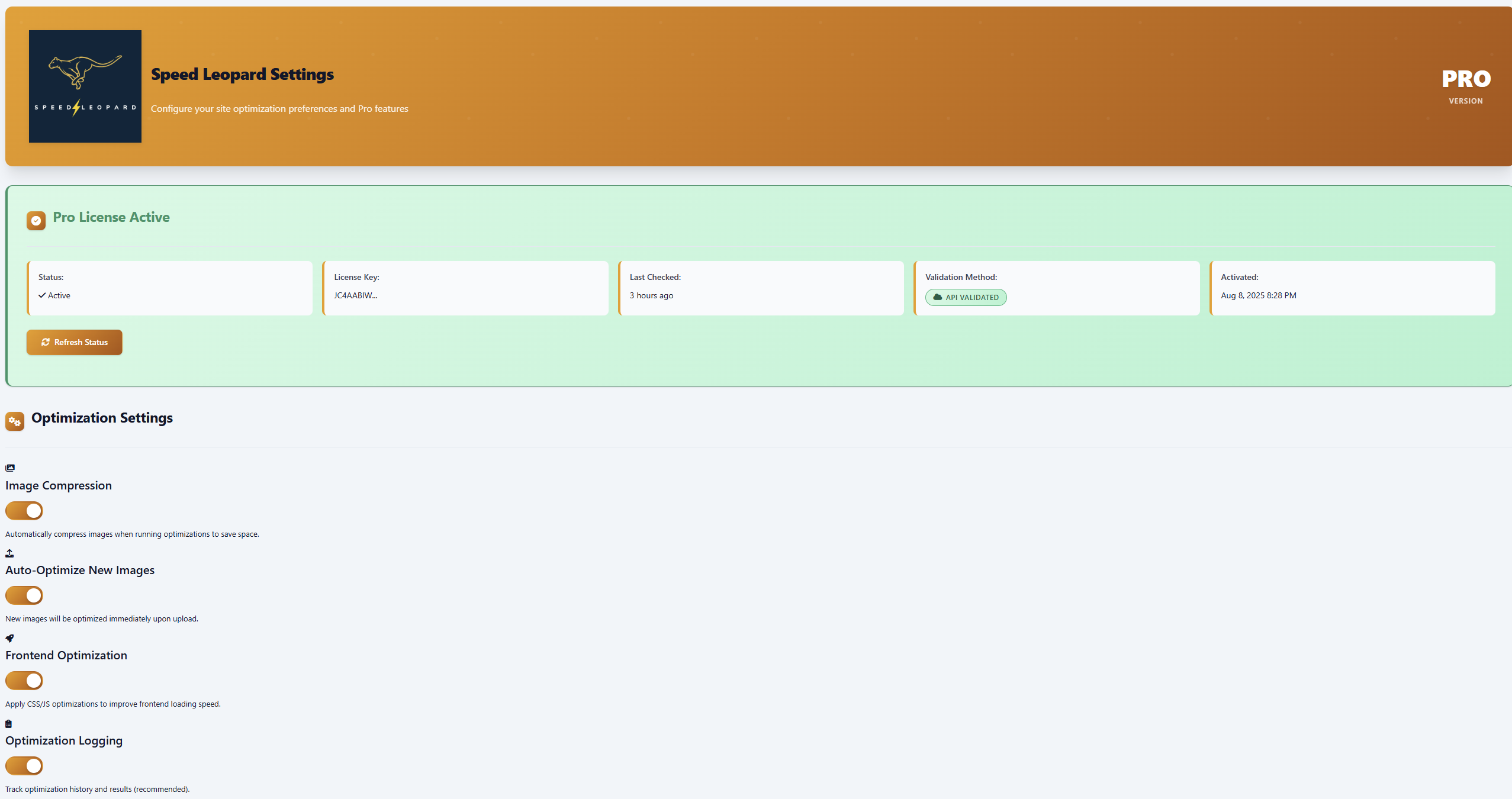 Speed Leopard Settings & License Management Screenshot